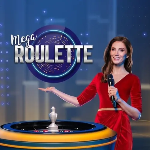 Crupier junto a la mesa de Mega Roulette.