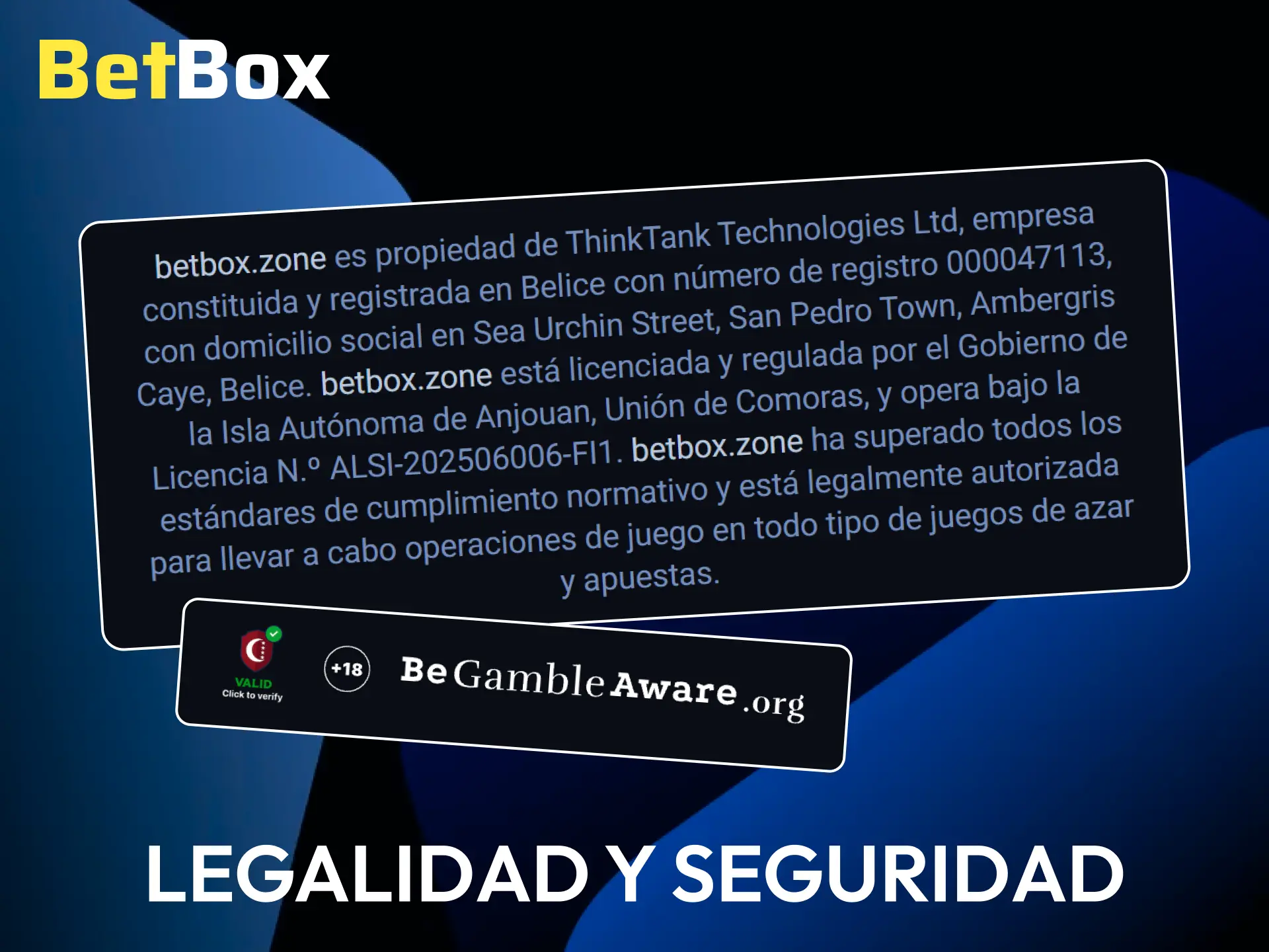 Jugá con absoluta tranquilidad bajo los estándares legales de Betbox.