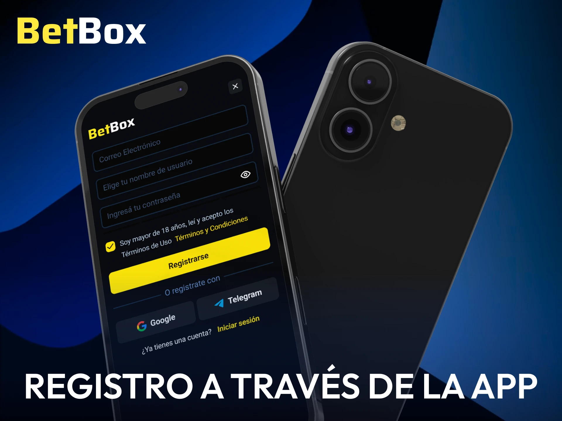 Descargá la app y creá tu cuenta desde el celular Betbox.