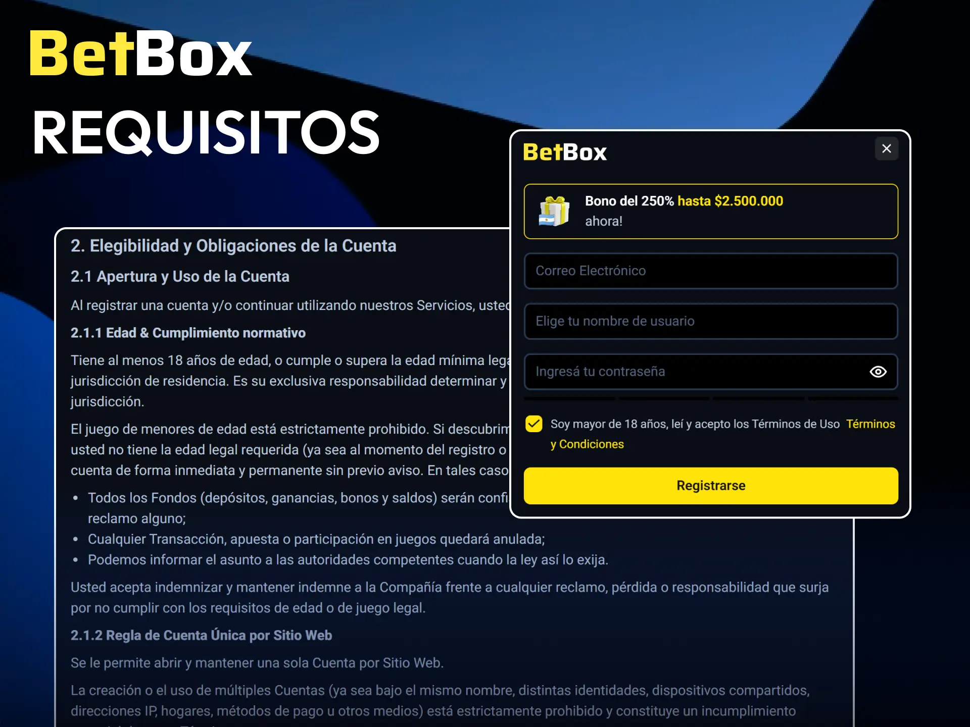 Revisá las condiciones necesarias para abrir tu perfil en Betbox.